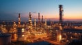 Aerial view of Oil and gas industry - refinery, Shot from drone of Oil refinery and Petrochemical plant at twilight Royalty Free Stock Photo