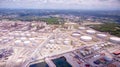 Aerial view of oil industry business fuel storage factory area o Royalty Free Stock Photo