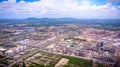 Aerial view of oil industry business fuel storage factory area o Royalty Free Stock Photo