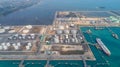 Aerial view Oil refinery .The factory is located in the middle o