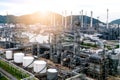 aerial view oil refinery Oil and gas petrochemical industry plant area and oil storage tank energy concept Royalty Free Stock Photo