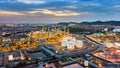 Aerial view of Oil refinery, Oil Industry at sunset