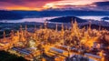 Aerial view oil refinery night background during twilight Generative AI Royalty Free Stock Photo