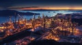 Aerial view oil refinery night background during twilight Generative AI Royalty Free Stock Photo