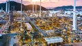 Aerial view of Oil refinery, Oil Industry at sunset