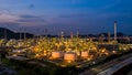 Aerial view oil refinery plant factory at twilight Royalty Free Stock Photo