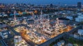 Aerial view oil refinery, refinery plant, refinery factory at night Royalty Free Stock Photo