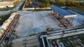 Aerial view of oil storage depot with set of tanks with fuel transported by rail. Stock. Aerial view of petrol Royalty Free Stock Photo