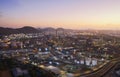 Aerial view oil storage tank with oil refinery factory industrial. Oil refinery plant at night. Royalty Free Stock Photo