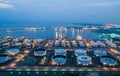 Aerial view oil storage tank with oil refinery factory industrial. Oil refinery plant at night. industry factory concept and Royalty Free Stock Photo