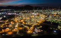 Aerial view oil storage tank with oil refinery factory industrial. Oil refinery plant at night. industry factory concept and Royalty Free Stock Photo