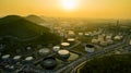 Aerial view of oil storage tank in petrochemical industries plan