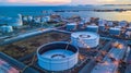 Aerial view oil terminal is industrial facility for storage of o