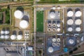 Aerial view oil terminal is industrial facility for storage of oil and petrochemical products ready for transport to further Royalty Free Stock Photo