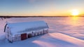 Aerial view of an old abandoned barn. Sunrise early in the morning Royalty Free Stock Photo