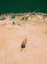 Aerial view of Old boat on the sandy shore Royalty Free Stock Photo