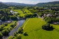 Aerial view of an old bridge over the River Usk in Abergavenny Royalty Free Stock Photo