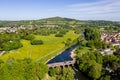 Aerial view of an old bridge over the River Usk in Abergavenny Royalty Free Stock Photo