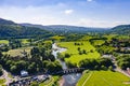 Aerial view of an old bridge over the River Usk in Abergavenny Royalty Free Stock Photo