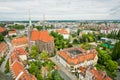 Aerial view of old city with gothic buildings and curches