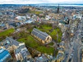 Aerial view of Old city and Greyfriars kirkyard in Edinburgh