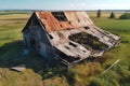 aerial view of an old collapsed barn before restoration Royalty Free Stock Photo