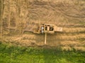 Aerial view of a old combine harvester at the grain harvest Royalty Free Stock Photo