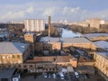Aerial view of the old cotton factory. City of Balashikha, Moscow region, Russia Royalty Free Stock Photo