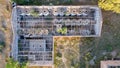 Aerial view of the old destroyed winery from 1906. Top view of the wine storage tanks Royalty Free Stock Photo