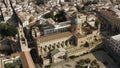 Aerial view of the Old European city with amazing historic building under the hot summer sun. Action. Top view over the Royalty Free Stock Photo
