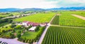 Aerial view of an old farmhouse in the vineyards near Soave, Italy.