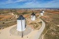 Aerial view of the old historic windmills on the hill of Alcazar de San Juan, Molinos de Viento, Consuegra, Spain Royalty Free Stock Photo