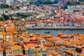 Aerial view of old historical buildings of Porto city and Vila Nova de Gaia with Douro River, Portugal Royalty Free Stock Photo