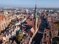 Aerial view of old historical town centre with typical colorful houses buildings, City Hall spire clock tower, Gdansk, Poland Royalty Free Stock Photo