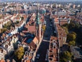 Aerial view of old historical town centre with typical colorful houses buildings, City Hall spire clock tower, Gdansk, Poland Royalty Free Stock Photo