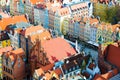 Aerial view of old historical town centre, typical colorful multicolored facades houses buildings at Dluga Long Market street from