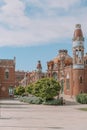 Aerial view of old hospital Santa Creu surrounded by buildings