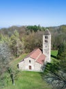 Aerial view of a old italian rural church. San Secondo is an ant Royalty Free Stock Photo