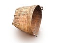 Aerial view of old oval wicker basket in horizontal position on white background. Close up of raffia basket. Storage and straw Royalty Free Stock Photo