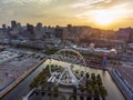 Aerial view of Old Port of Montreal and downtown skyline. Quebec, Canada. Royalty Free Stock Photo