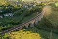 Aerial view of an old railway viaduct near Terebovlya village in Ternopil region, Ukraine Royalty Free Stock Photo