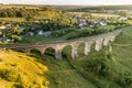 Aerial view of an old railway viaduct near Terebovlya village in Ternopil region, Ukraine