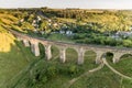 Aerial view of an old railway viaduct near Terebovlya village in Ternopil region, Ukraine