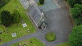 Aerial view of an old rural stone church and graveyard in Ireland Royalty Free Stock Photo