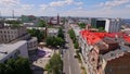 aerial view of old russian city at sunny weather, buildings of different historical epochs