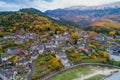 aerial view of old stone houses in the village Papingo of Zagorochoria in the autumn, Epirus, Western Greece Royalty Free Stock Photo