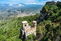 Aerial view of the old Torretta Pepoli castle in the mountains in Erice, Sicily, Italy