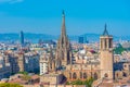 Aerial view of the old town Barcelona with tower of the cathedral, Spain Royalty Free Stock Photo