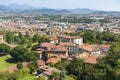 Aerial view of the old town Bergamo in northern Italy with red tiled roofs of houses Royalty Free Stock Photo