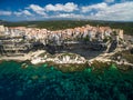 Aerial view the Old Town of Bonifacio, the limestone cliff Royalty Free Stock Photo